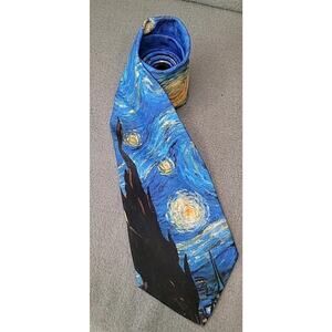 Vintage 90s Van Gogh "Starry Night" Neck Tie – Ralph Marlin Blue Made in USA